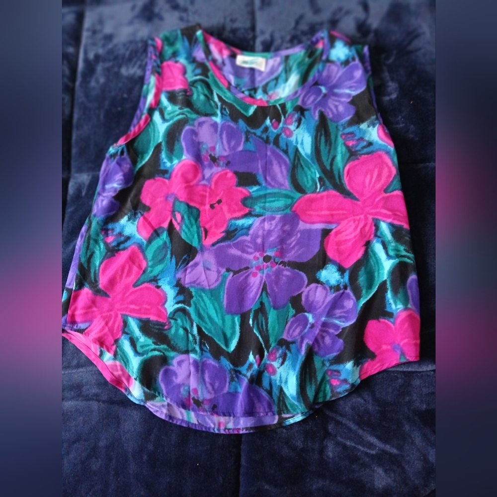 Susan Graver Floral Sleeveless 2 Pieces - Pink, Purple, Teal